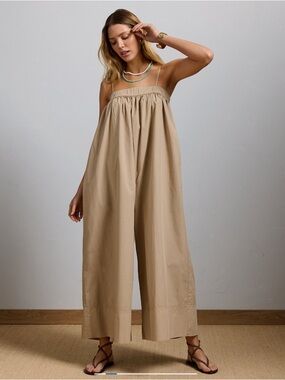 AE77 Premium Wide-Leg Cropped Poplin Jumpsuit